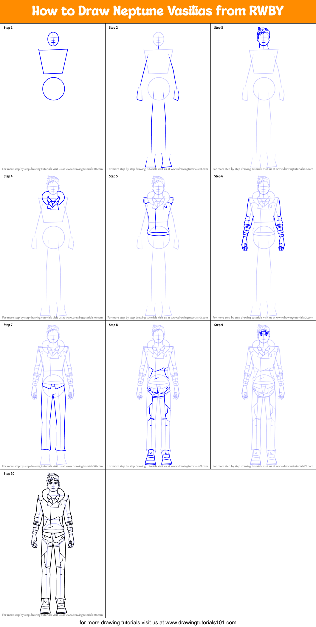 How to Draw Neptune Vasilias from RWBY Printable Step by Step