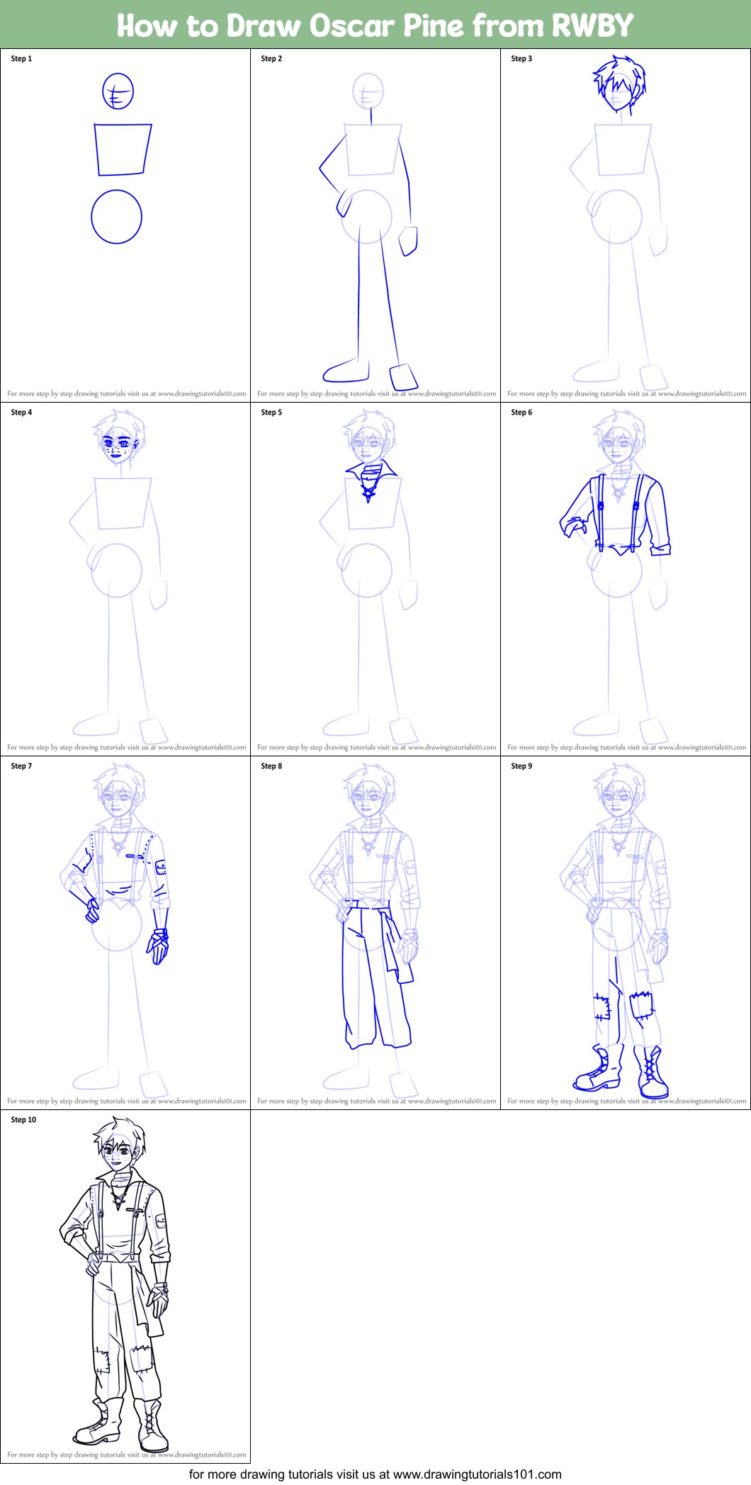 How to Draw Oscar Pine from RWBY Printable Step by Step