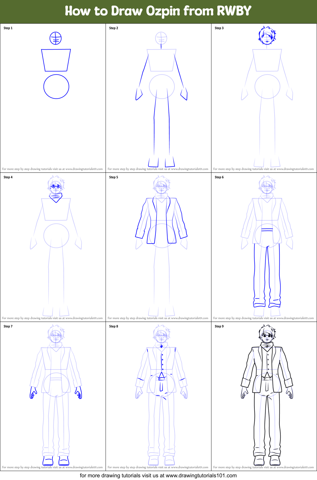 How to Draw Ozpin from RWBY Printable Step by Step