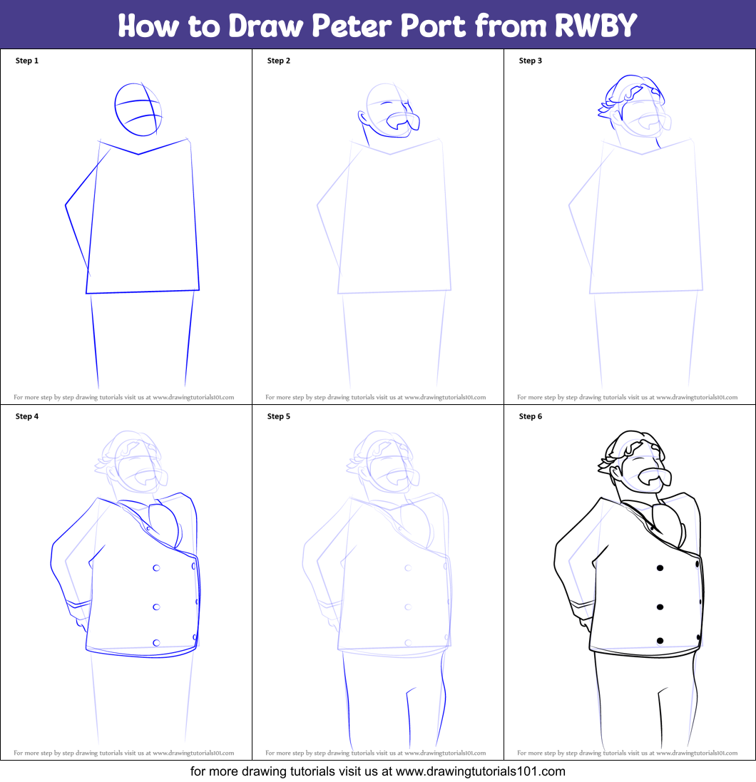 How to Draw Peter Port from RWBY Printable Step by Step