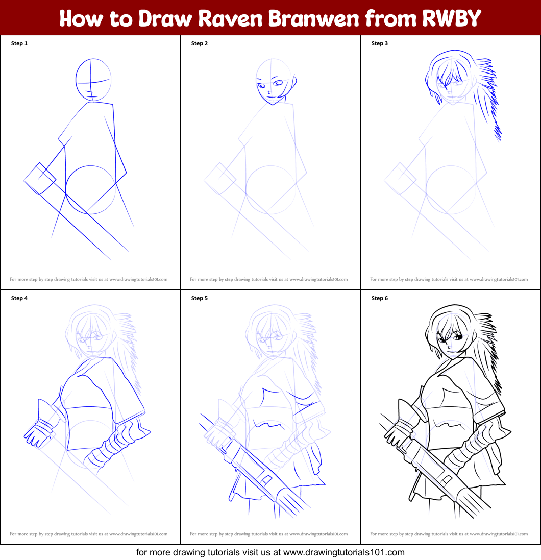 How to Draw Raven Branwen from RWBY Printable Step by Step