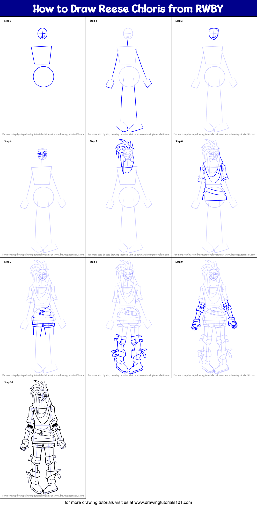 How to Draw Reese Chloris from RWBY Printable Step by Step