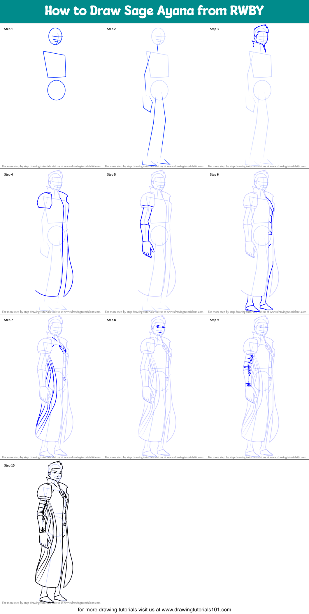 How to Draw Sage Ayana from RWBY Printable Step by Step