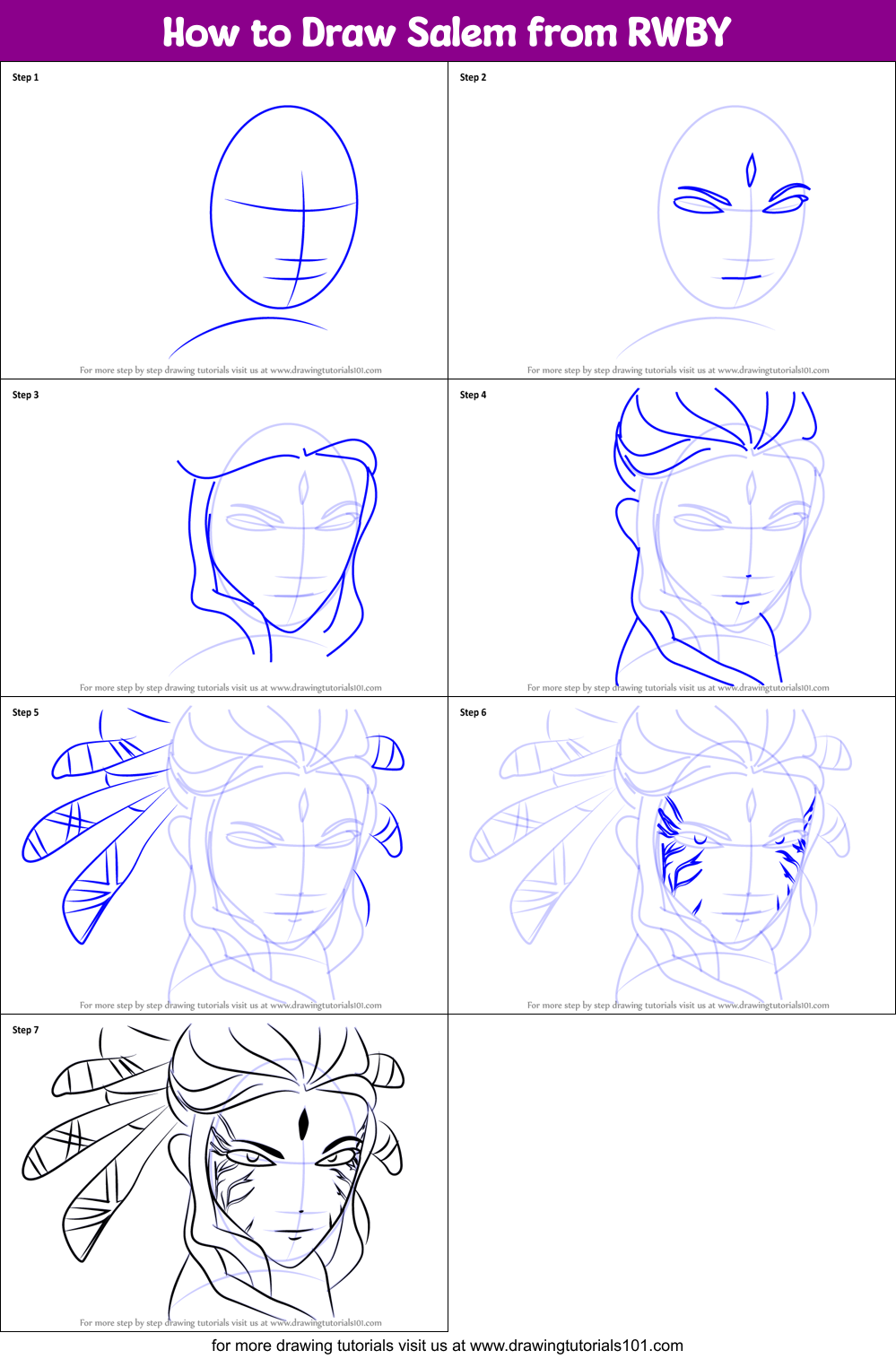 How to Draw Salem from RWBY Printable Step by Step