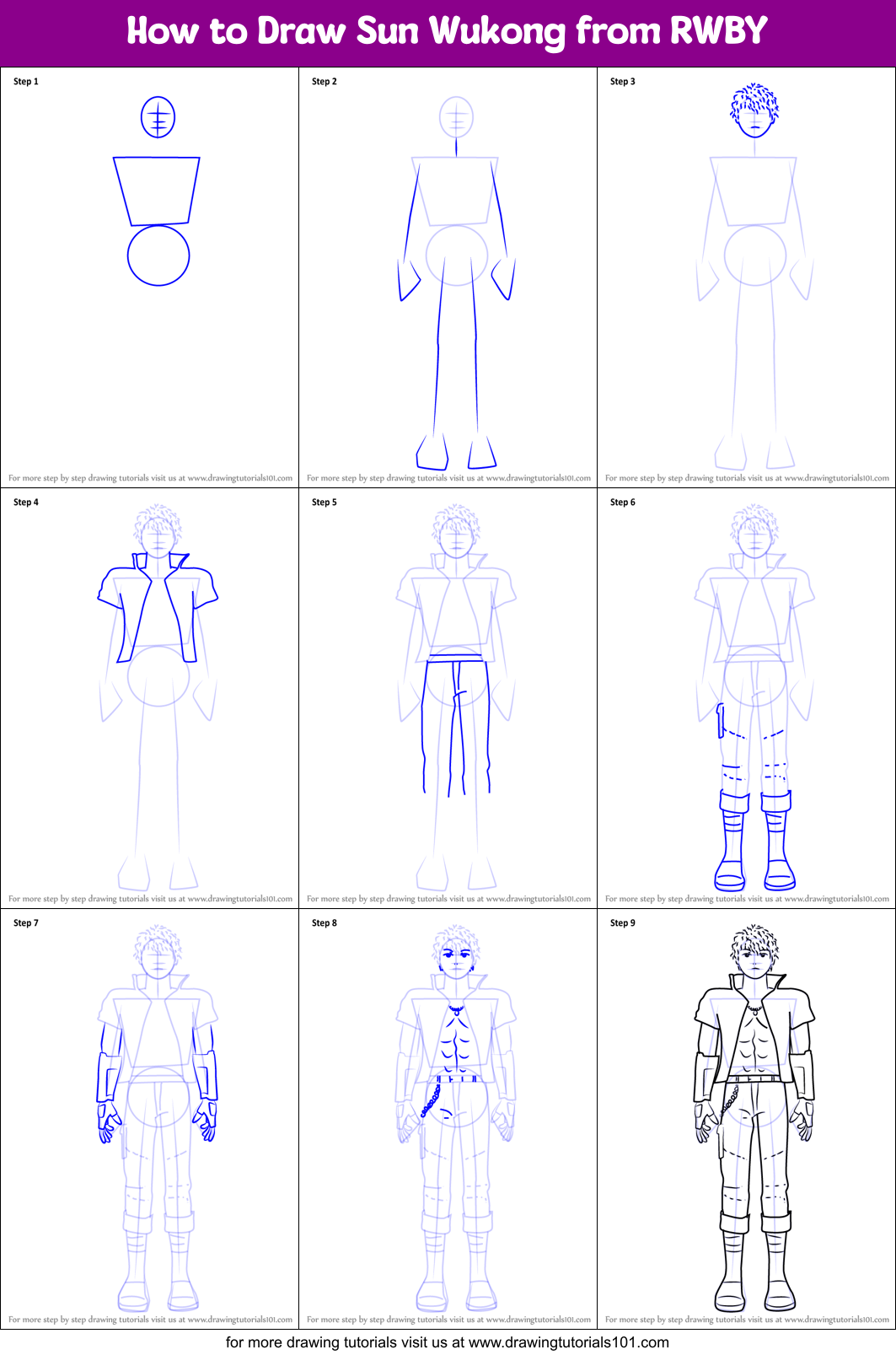 How to Draw Sun Wukong from RWBY Printable Step by Step