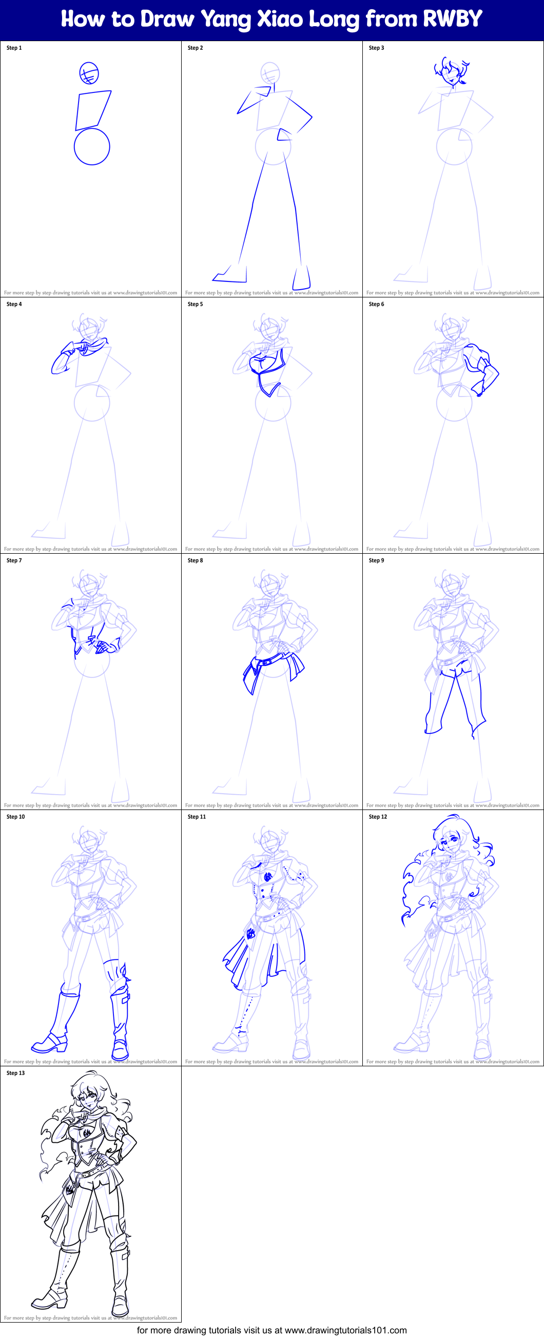How to Draw Yang Xiao Long from RWBY Printable Step by Step
