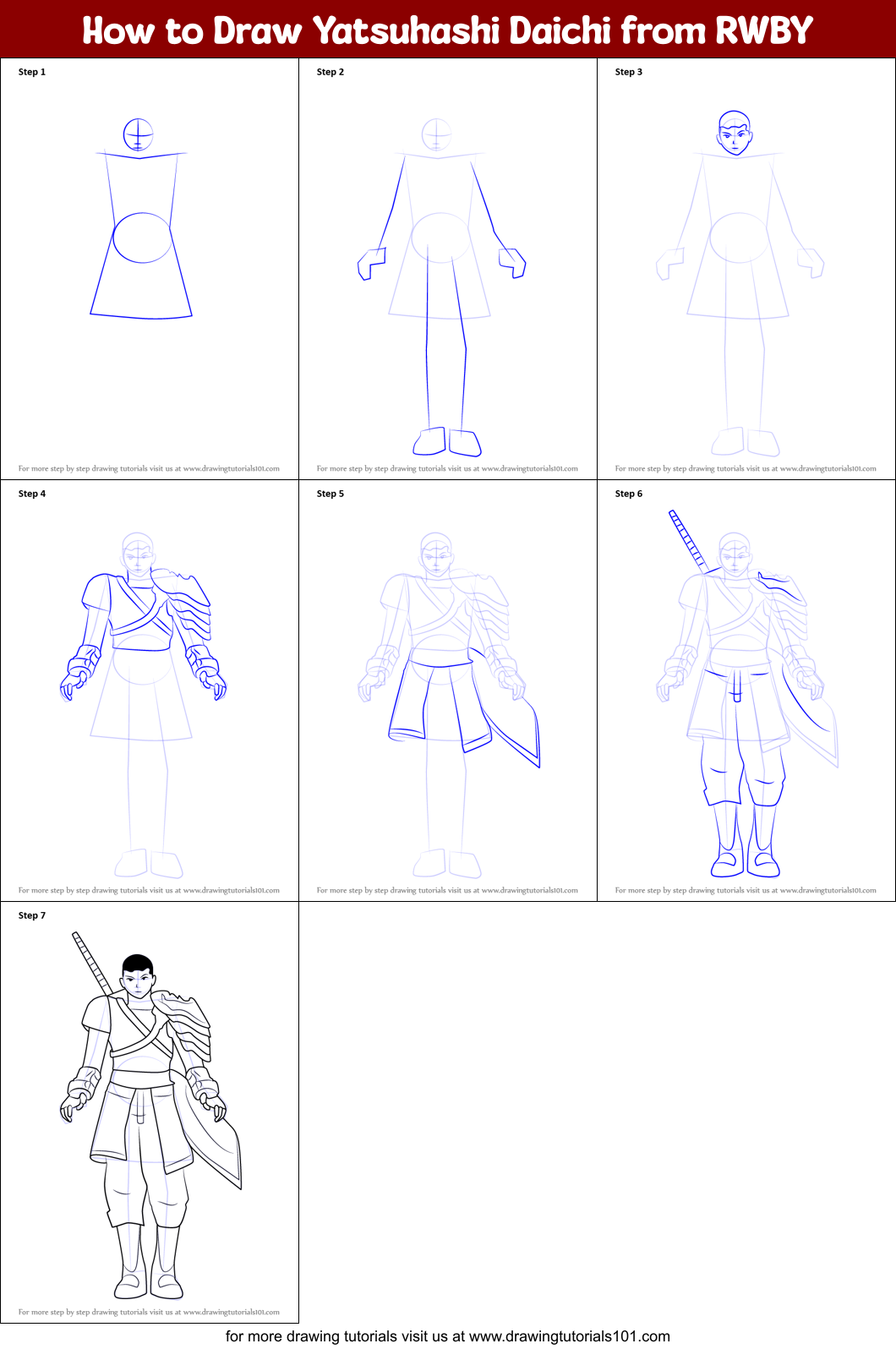 How to Draw Yatsuhashi Daichi from RWBY Printable Step by Step