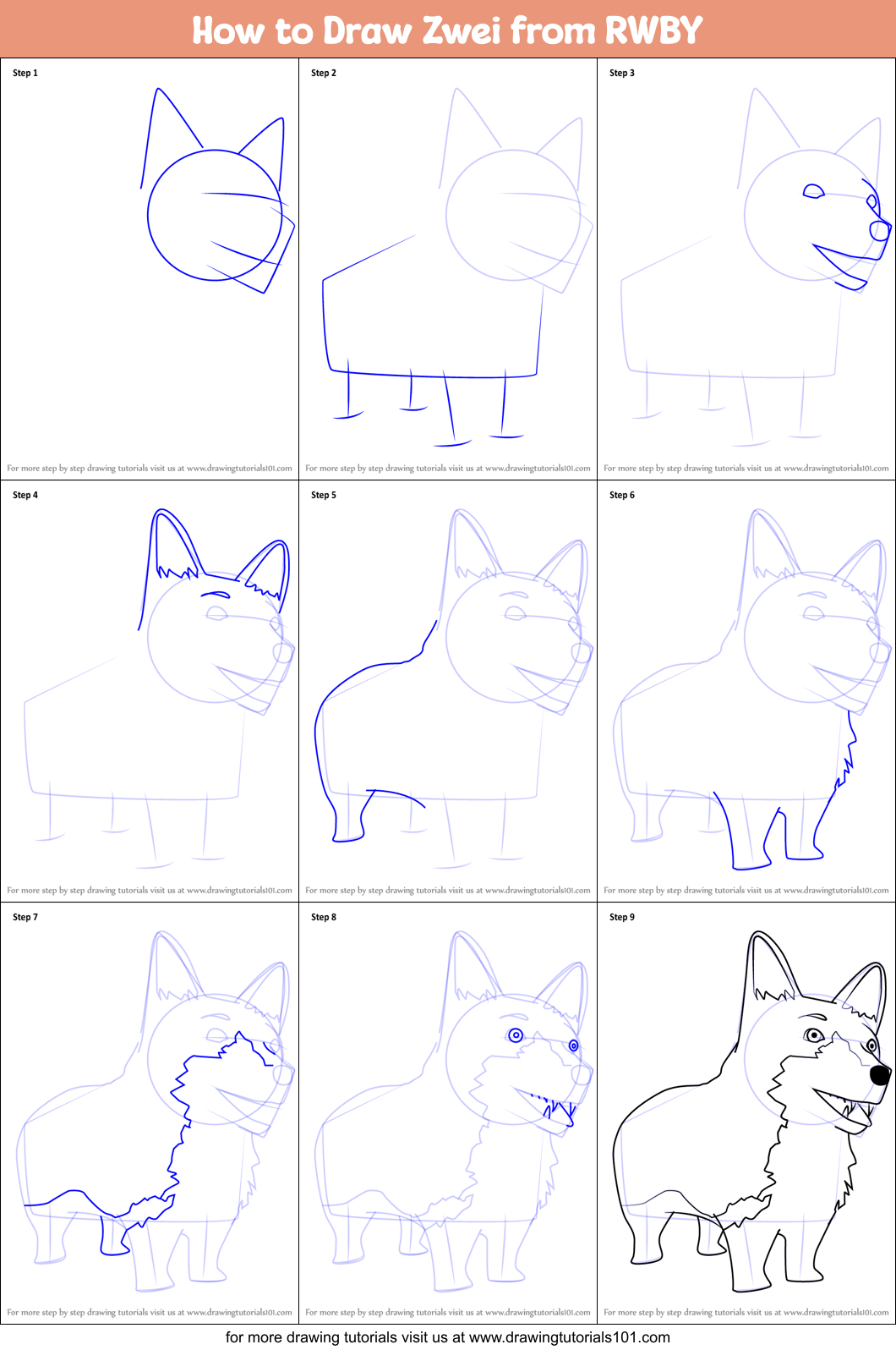 How to Draw Zwei from RWBY Printable Step by Step