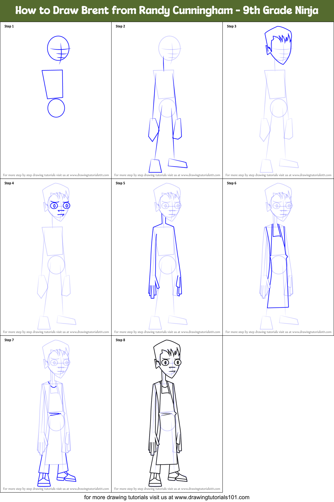 How to Draw Brent from Randy Cunningham - 9th Grade Ninja Printable Step by Step