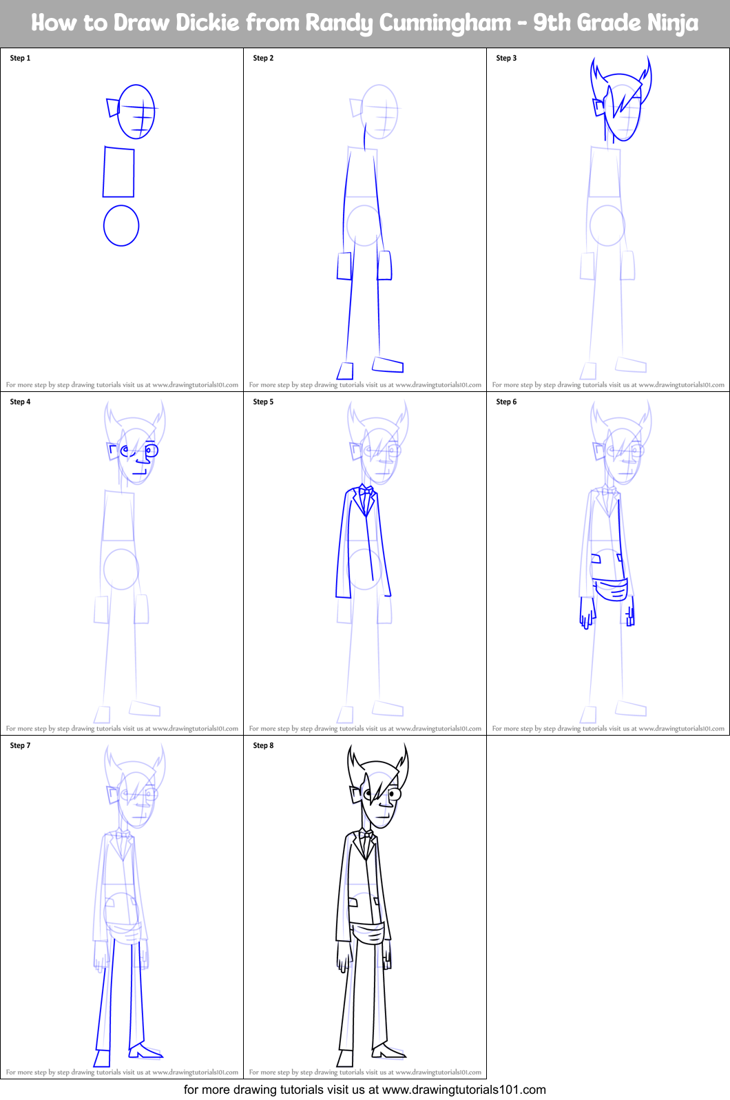 How to Draw Dickie from Randy Cunningham - 9th Grade Ninja Printable Step by Step