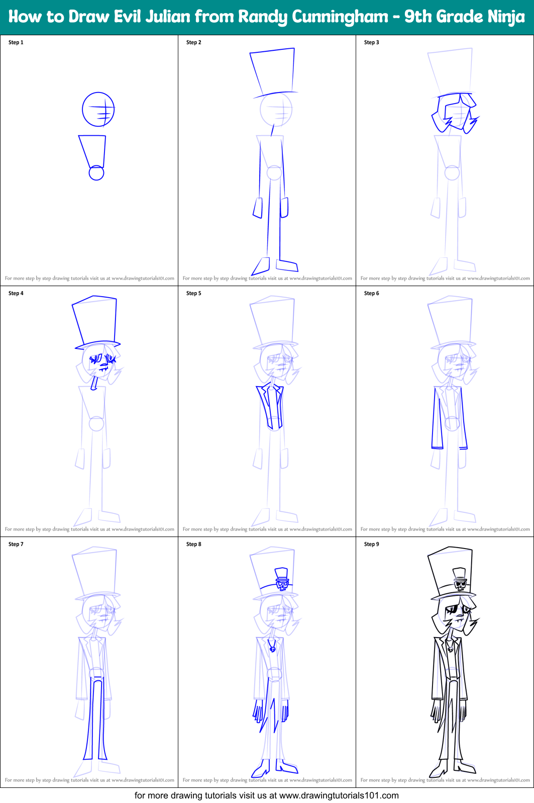 How to Draw Evil Julian from Randy Cunningham - 9th Grade Ninja Printable Step by Step