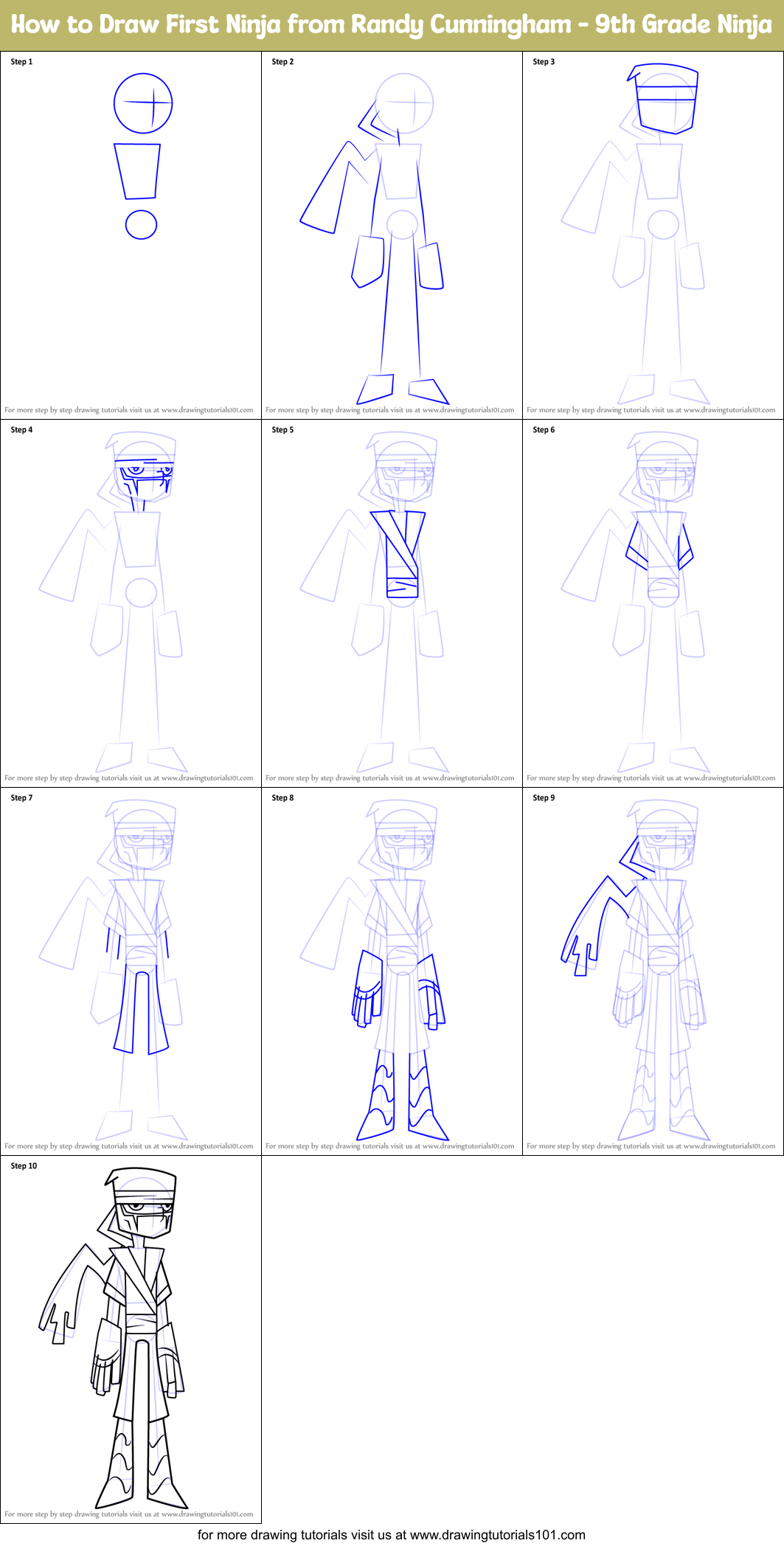 How to Draw First Ninja from Randy Cunningham - 9th Grade Ninja Printable Step by Step