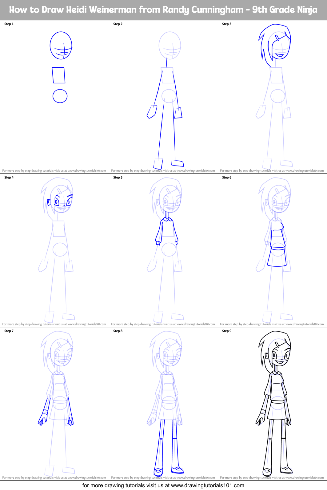How to Draw Heidi Weinerman from Randy Cunningham - 9th Grade Ninja Printable Step by Step