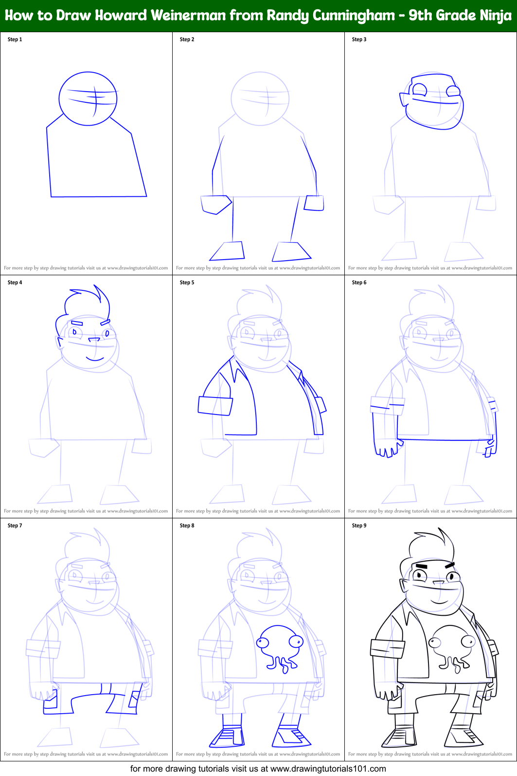 How to Draw Howard Weinerman from Randy Cunningham - 9th Grade Ninja Printable Step by Step
