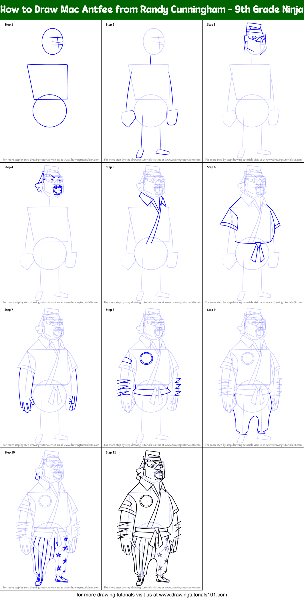 How to Draw Mac Antfee from Randy Cunningham - 9th Grade Ninja Printable Step by Step