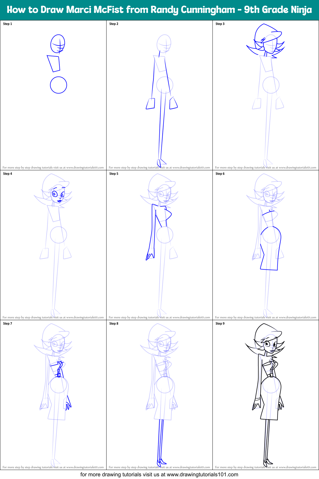 How to Draw Marci McFist from Randy Cunningham - 9th Grade Ninja Printable Step by Step