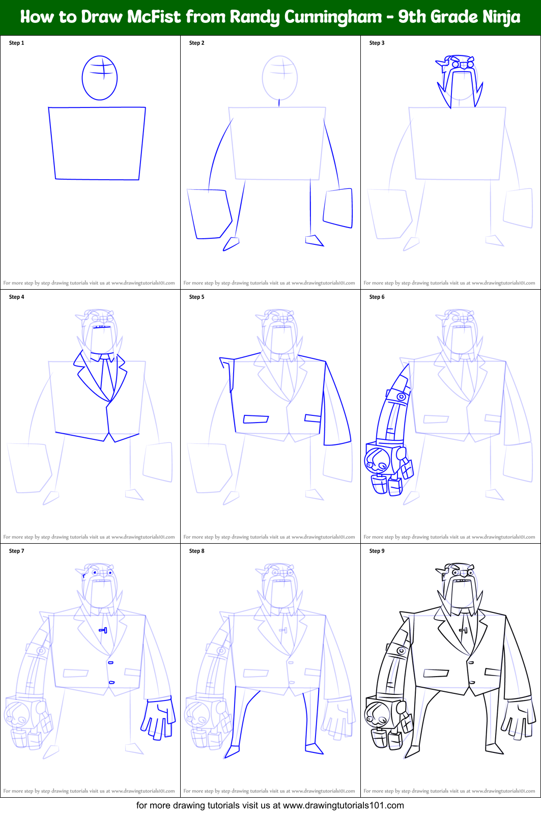 How to Draw McFist from Randy Cunningham - 9th Grade Ninja Printable Step by Step