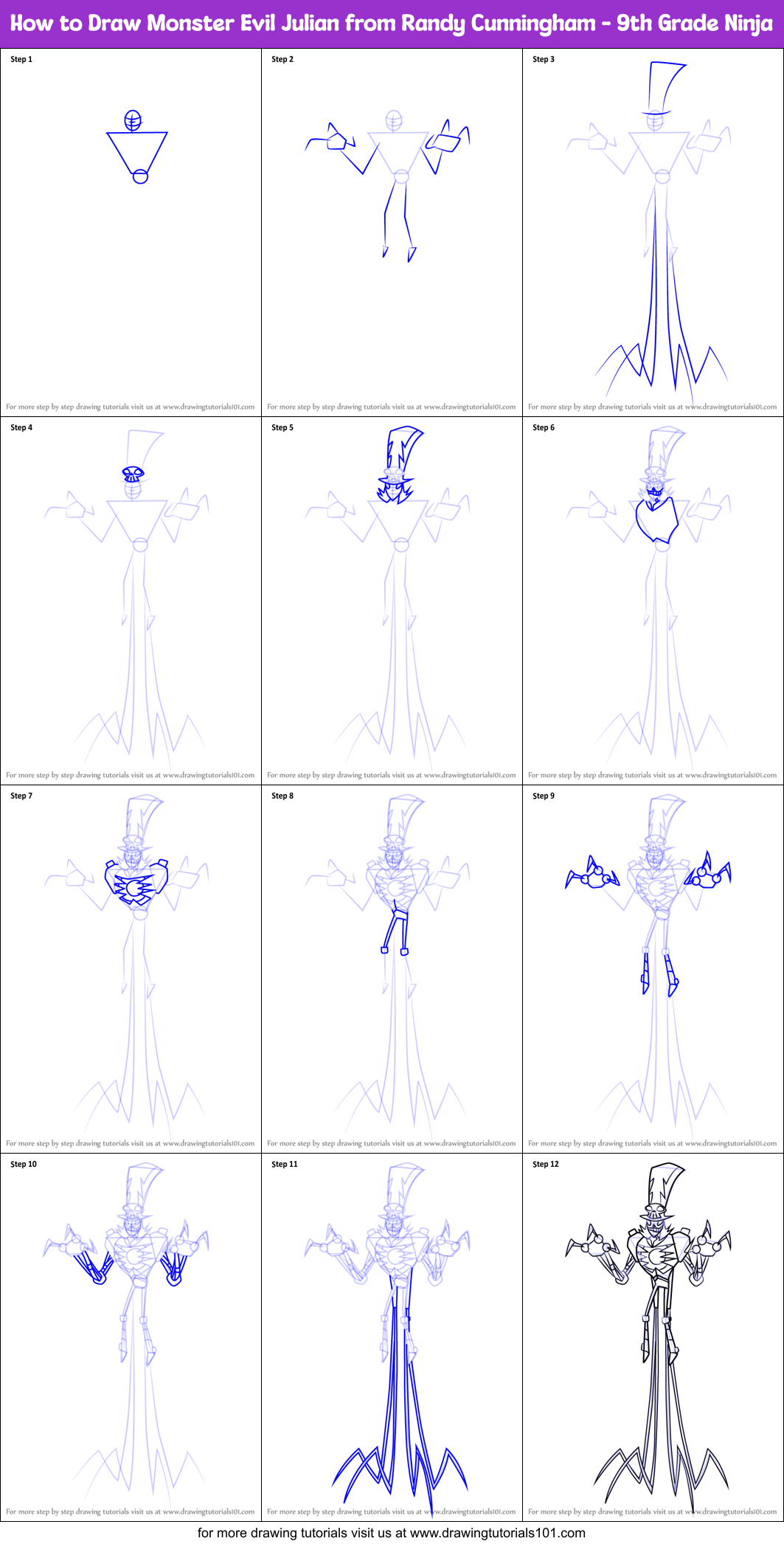 How to Draw Monster Evil Julian from Randy Cunningham - 9th Grade Ninja Printable Step by Step