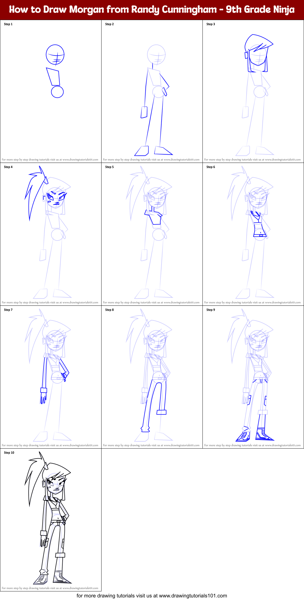 How to Draw Morgan from Randy Cunningham - 9th Grade Ninja Printable Step by Step