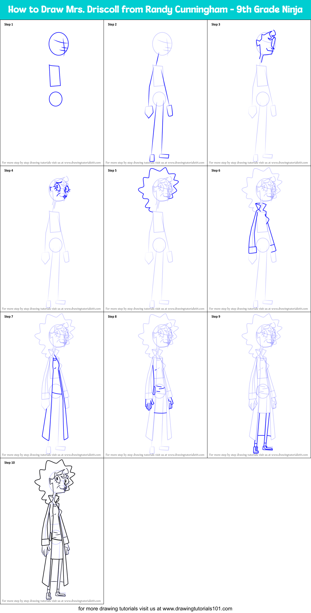 How to Draw Mrs. Driscoll from Randy Cunningham - 9th Grade Ninja Printable Step by Step