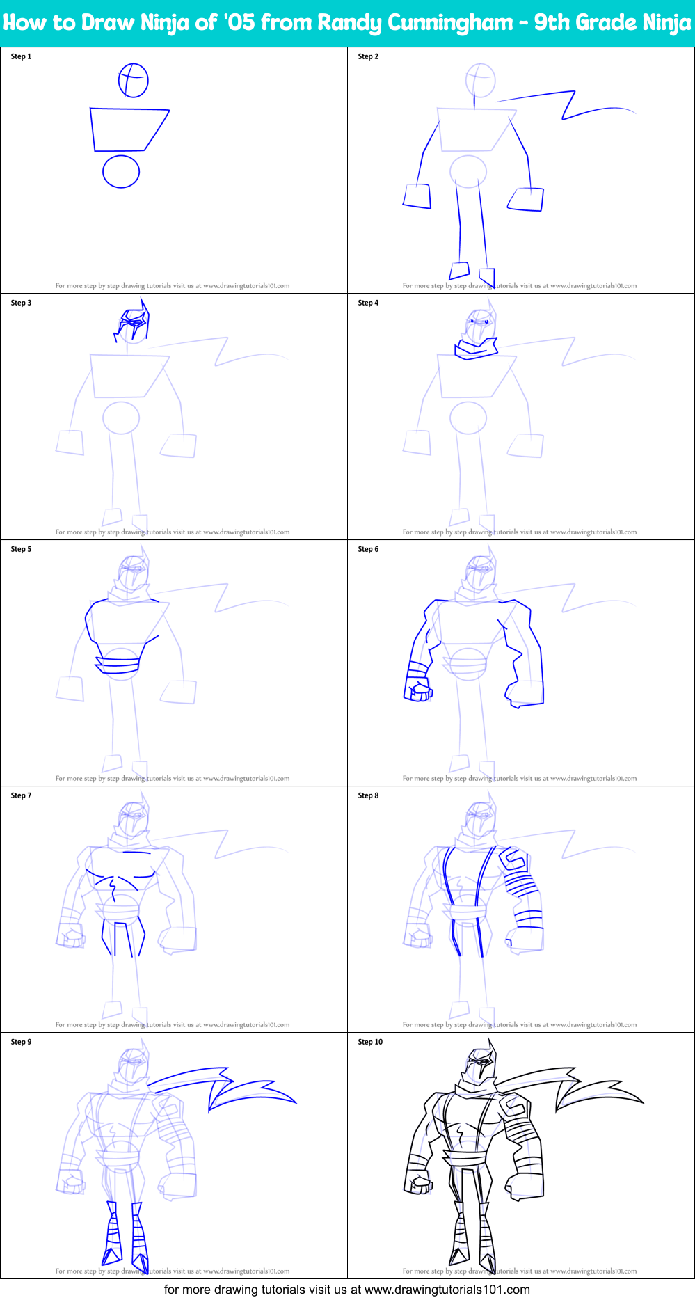 How to Draw Ninja of '05 from Randy Cunningham - 9th Grade Ninja Printable Step by Step