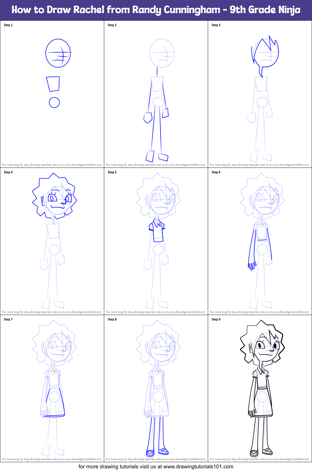 How to Draw Rachel from Randy Cunningham - 9th Grade Ninja Printable Step by Step