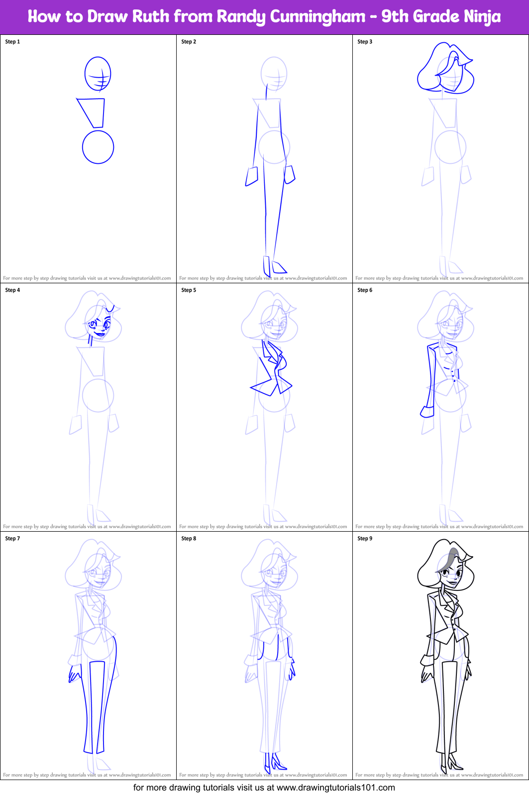 How to Draw Ruth from Randy Cunningham - 9th Grade Ninja Printable Step by Step
