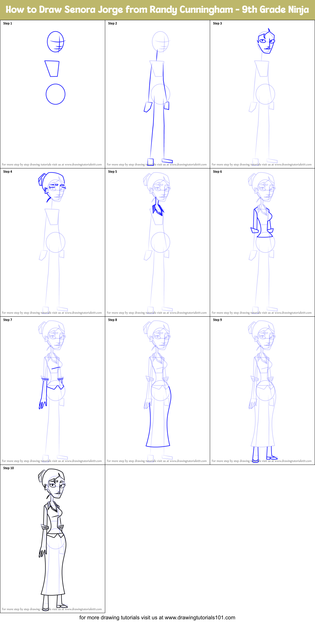 How to Draw Senora Jorge from Randy Cunningham - 9th Grade Ninja Printable Step by Step