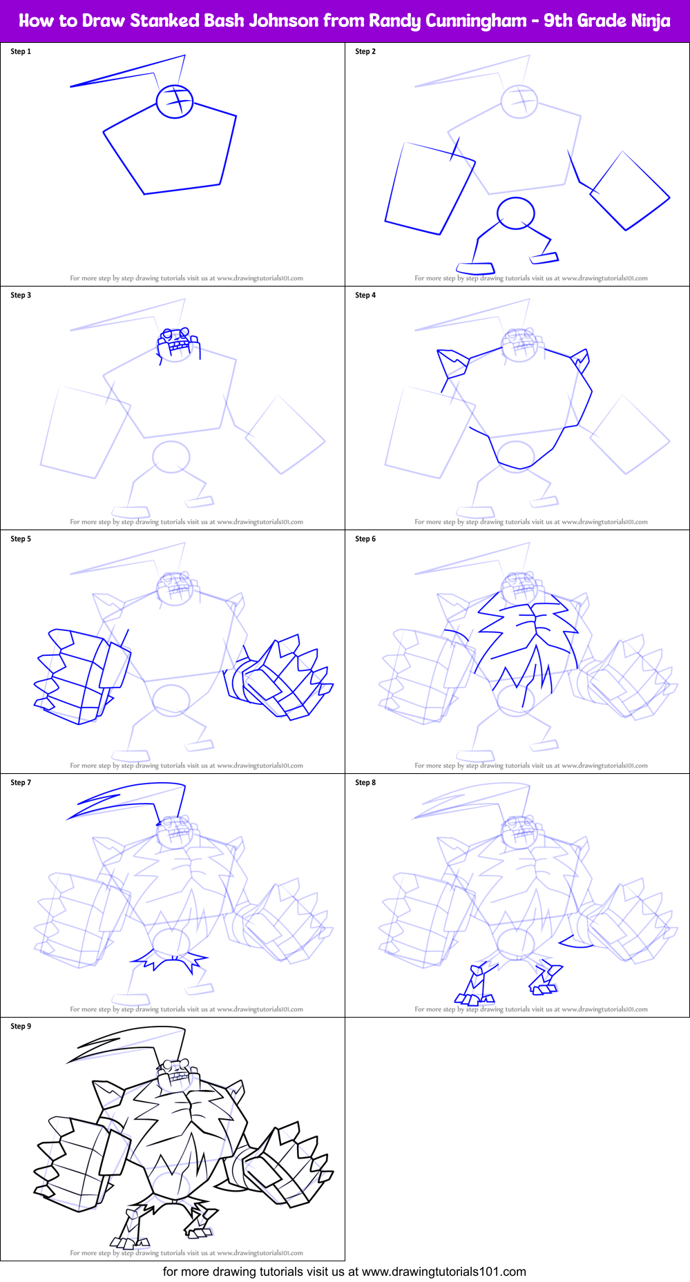 How to Draw Stanked Bash Johnson from Randy Cunningham - 9th Grade Ninja Printable Step by Step