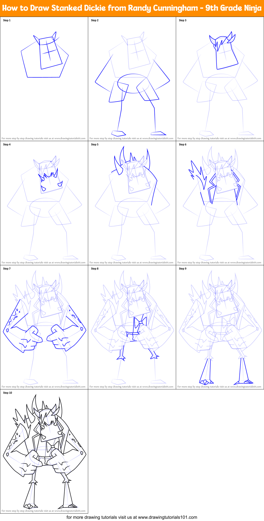 How to Draw Stanked Dickie from Randy Cunningham - 9th Grade Ninja Printable Step by Step