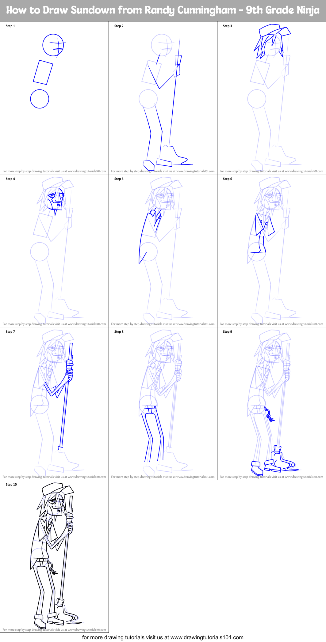 How to Draw Sundown from Randy Cunningham - 9th Grade Ninja Printable Step by Step