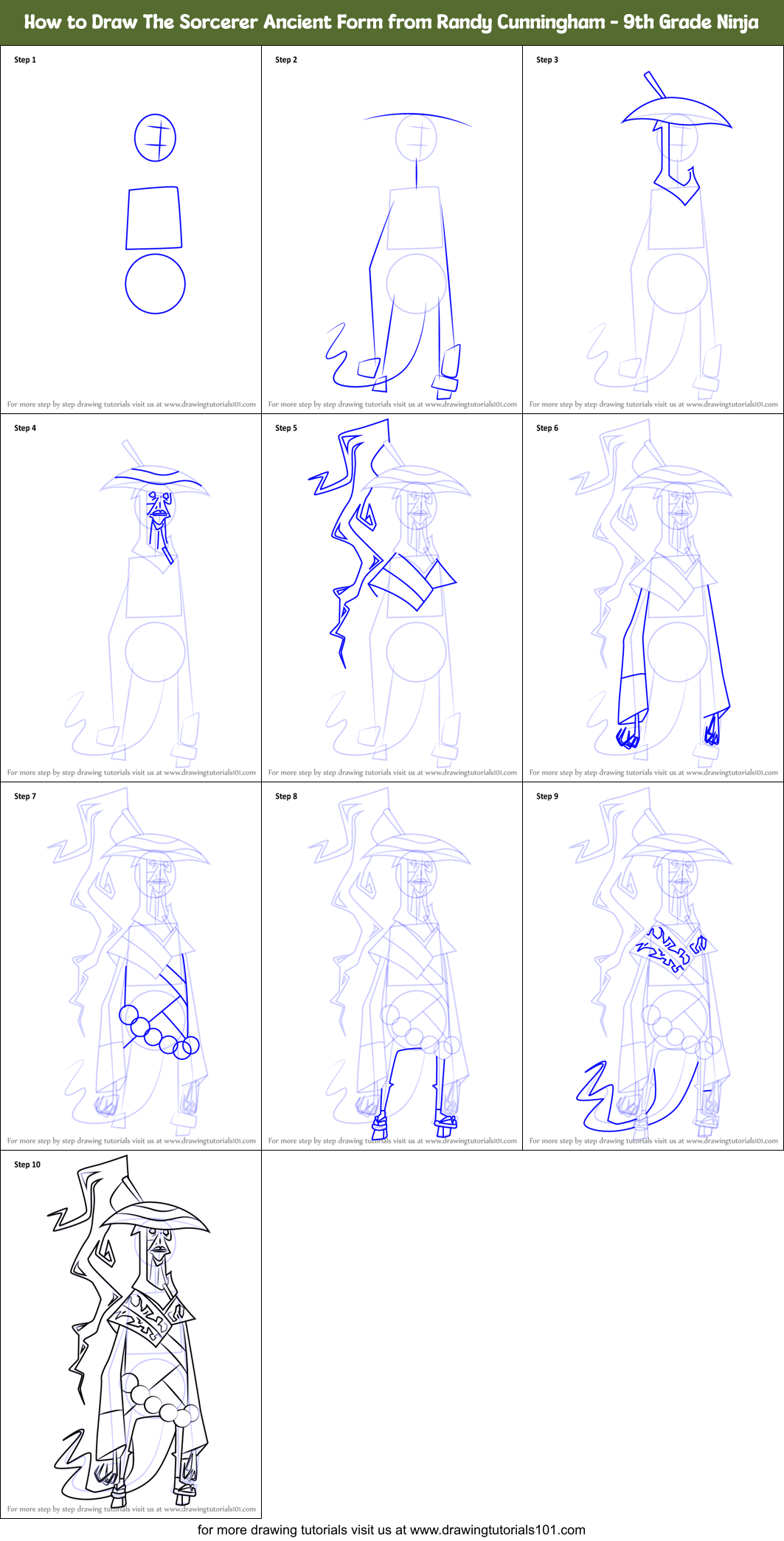 How to Draw The Sorcerer Ancient Form from Randy Cunningham - 9th Grade Ninja Printable Step by Step