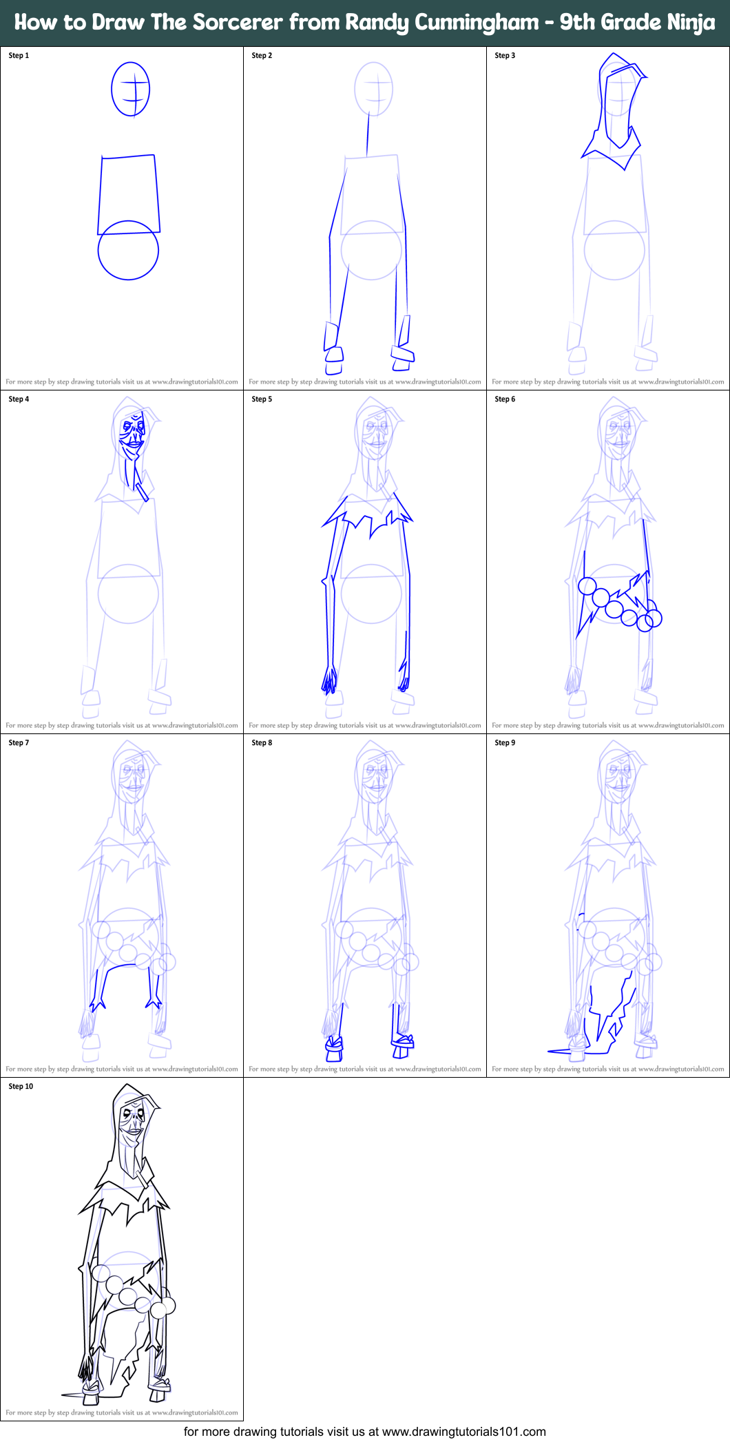 How to Draw The Sorcerer from Randy Cunningham - 9th Grade Ninja Printable Step by Step