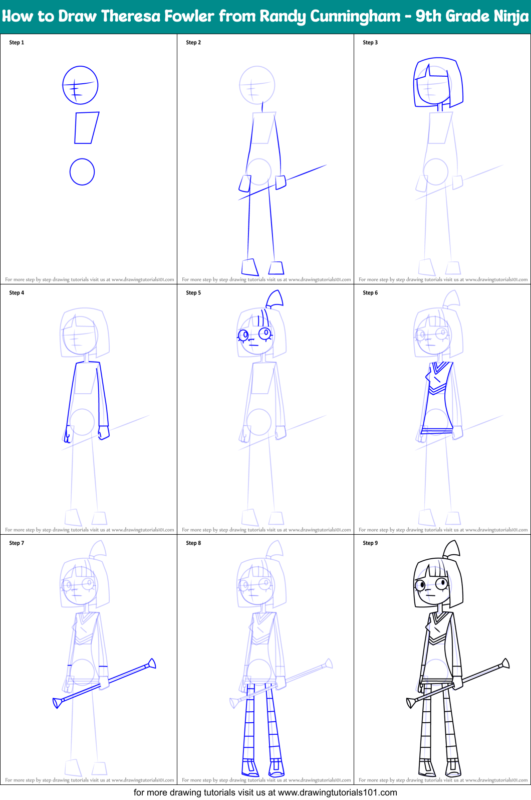 How to Draw Theresa Fowler from Randy Cunningham - 9th Grade Ninja Printable Step by Step