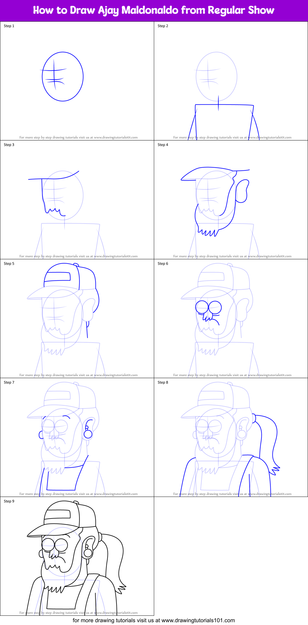 How to Draw Ajay Maldonaldo from Regular Show Printable Step by Step