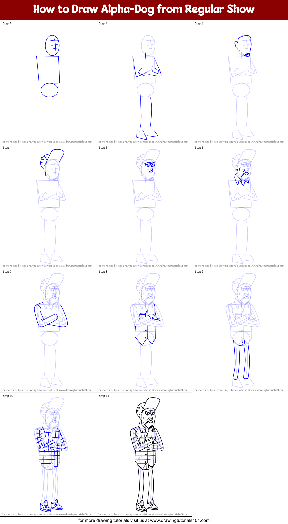 How to Draw Alpha-Dog from Regular Show Printable Step by Step