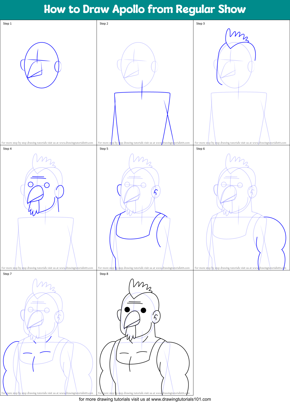 How to Draw Apollo from Regular Show Printable Step by Step