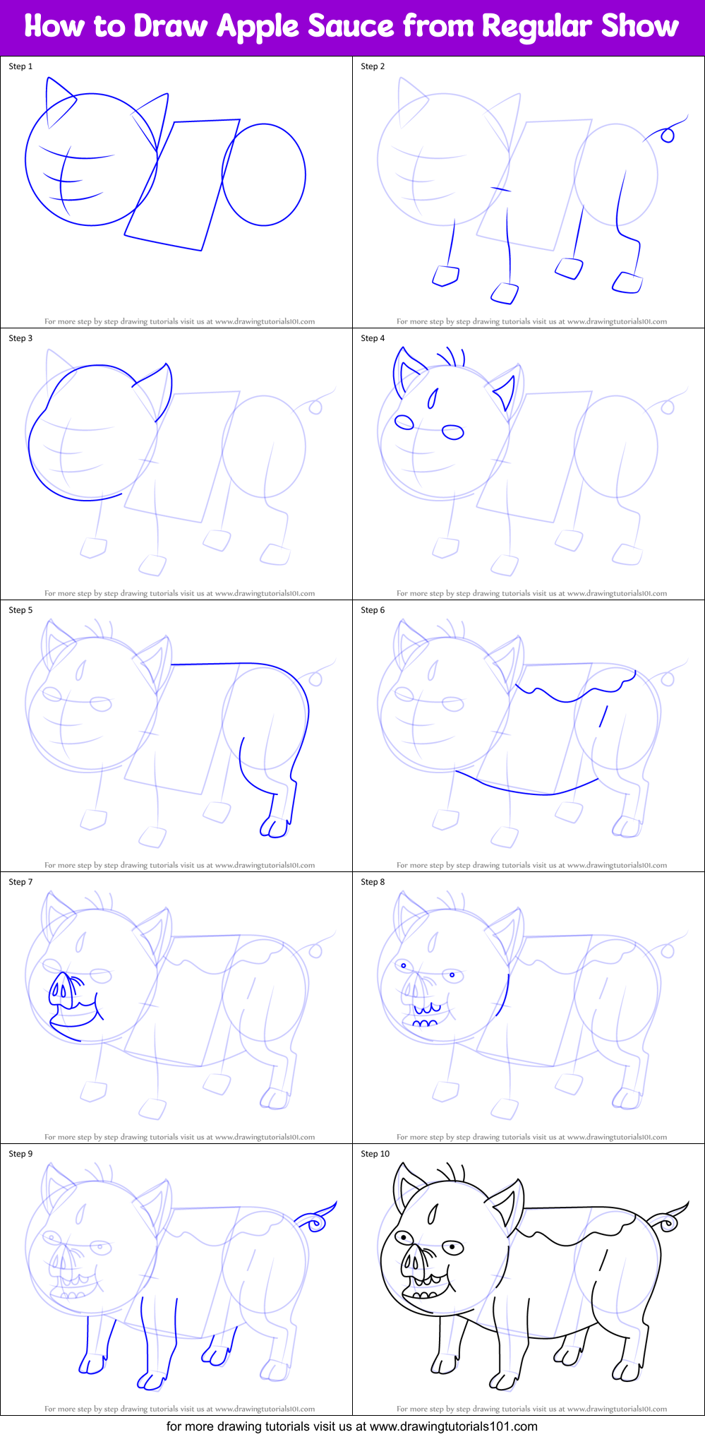 How to Draw Apple Sauce from Regular Show Printable Step by Step