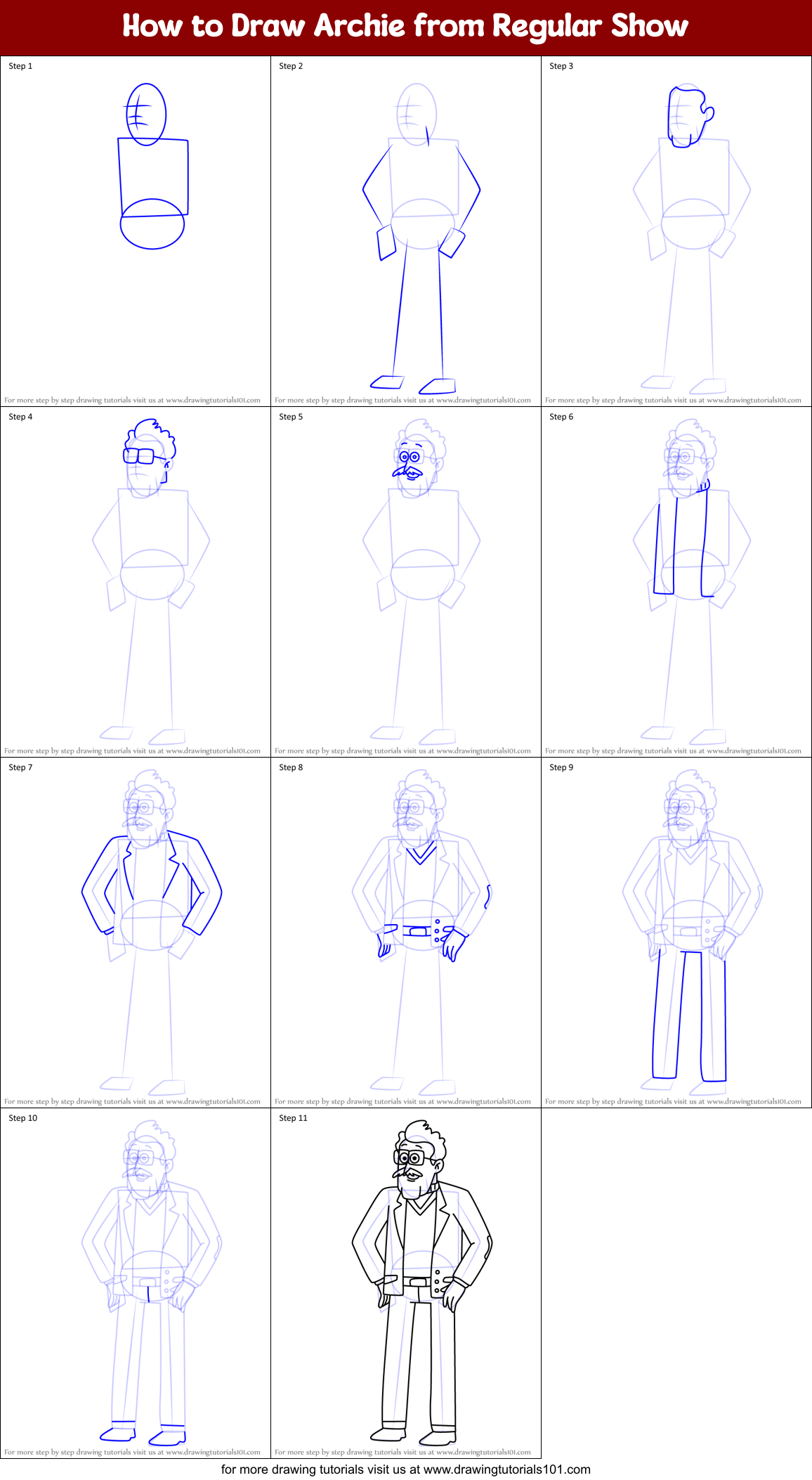 How to Draw Archie from Regular Show Printable Step by Step