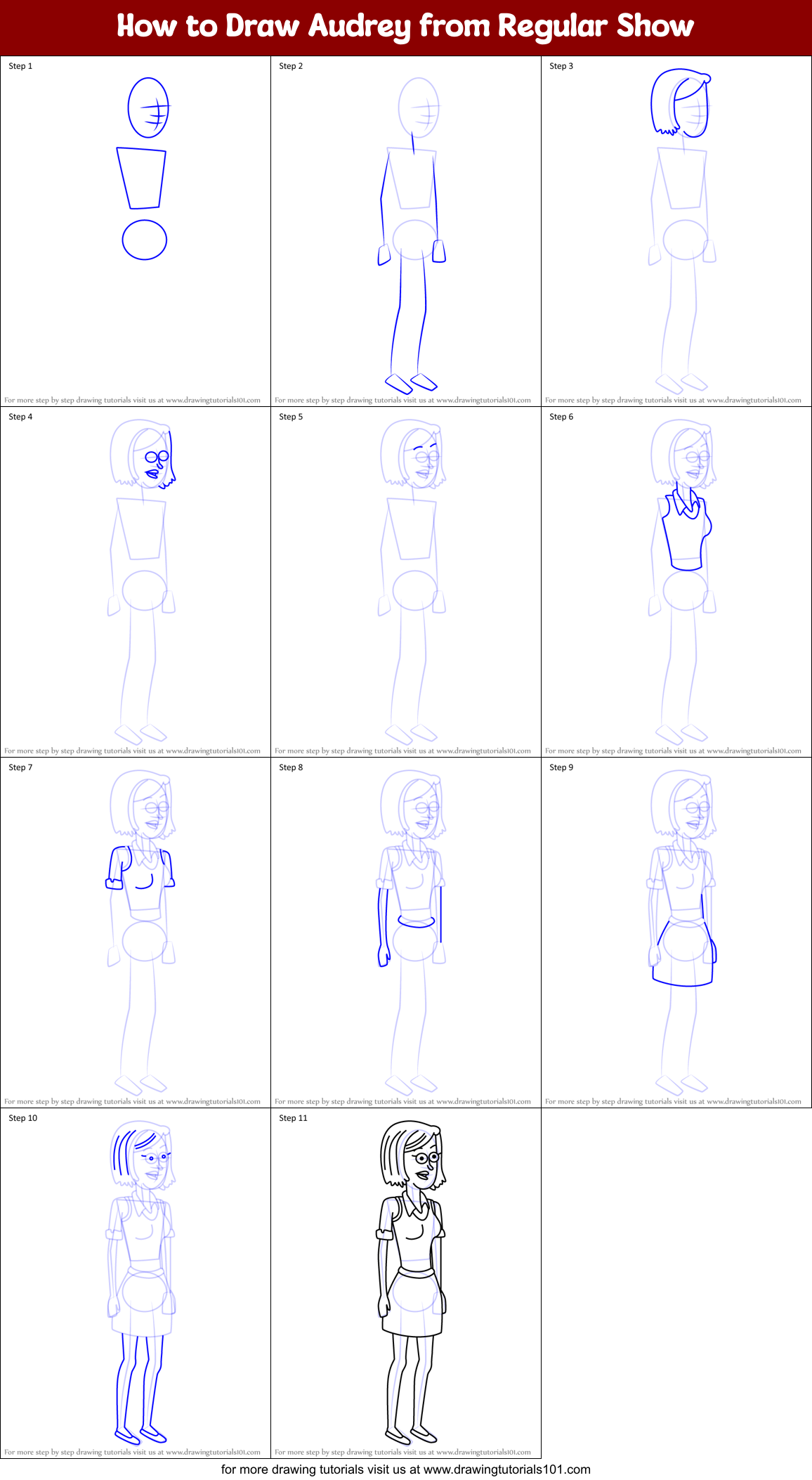 How to Draw Audrey from Regular Show Printable Step by Step