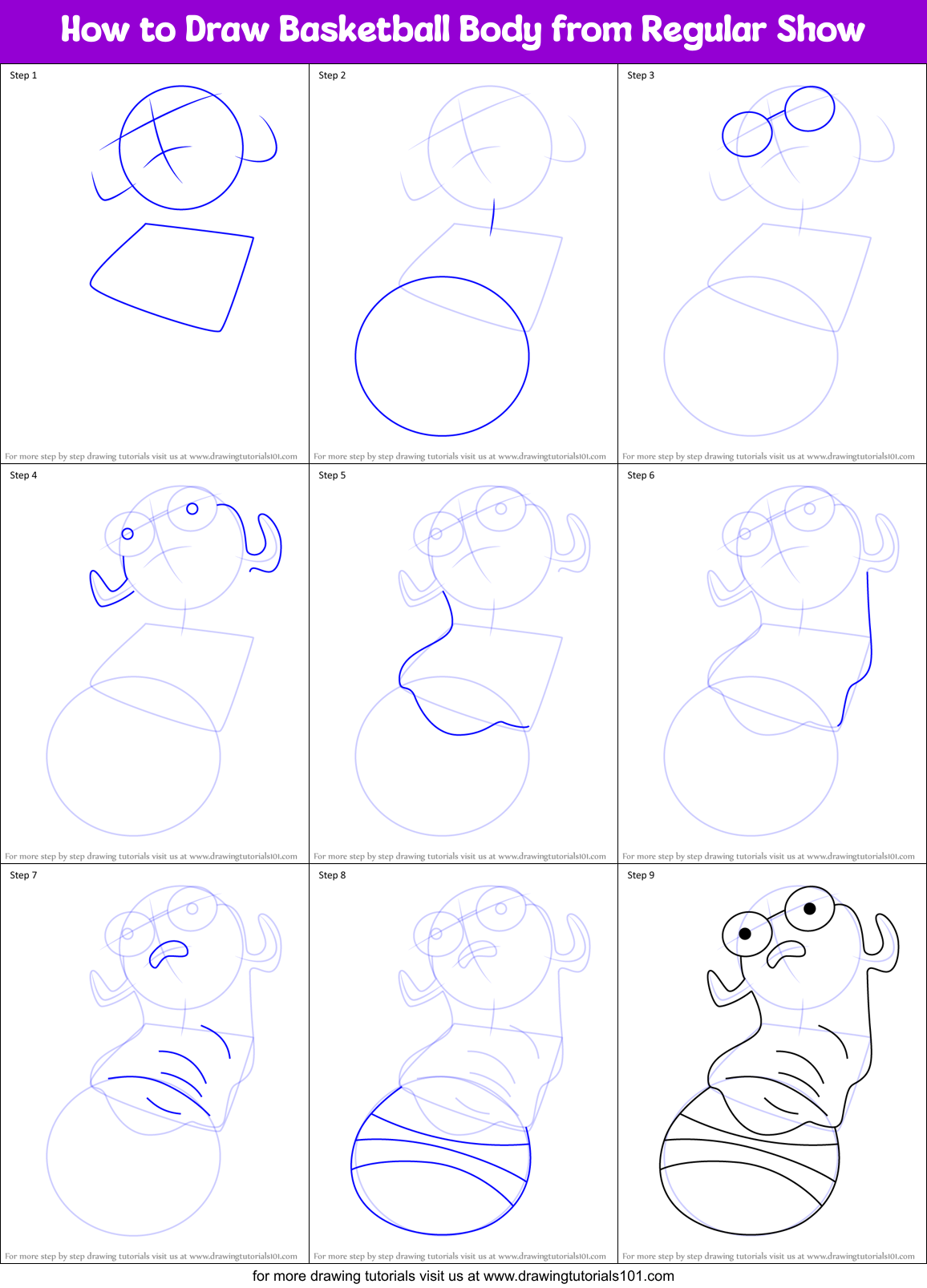 How to Draw Basketball Body from Regular Show Printable Step by Step