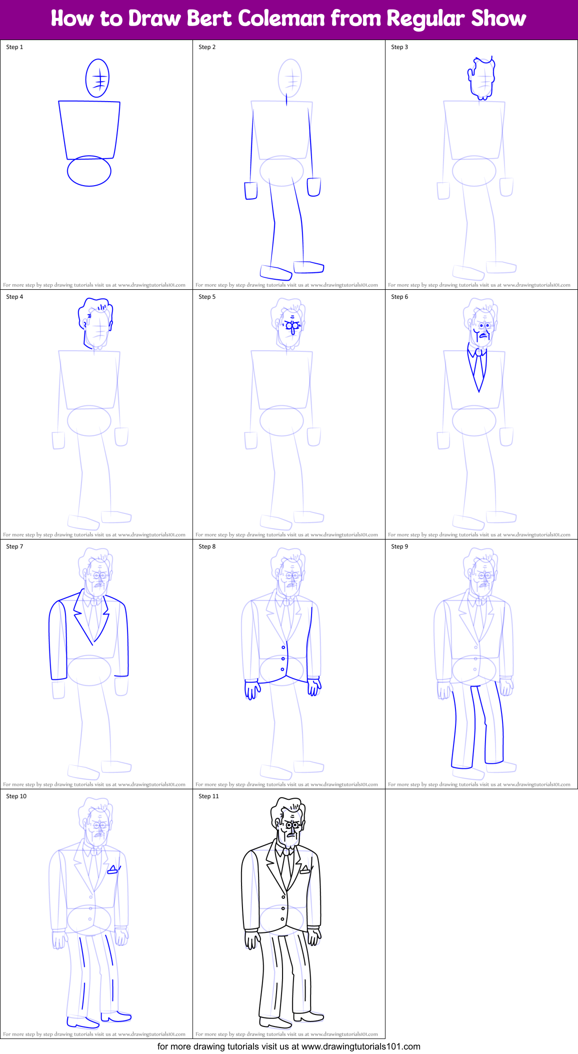 How to Draw Bert Coleman from Regular Show Printable Step by Step