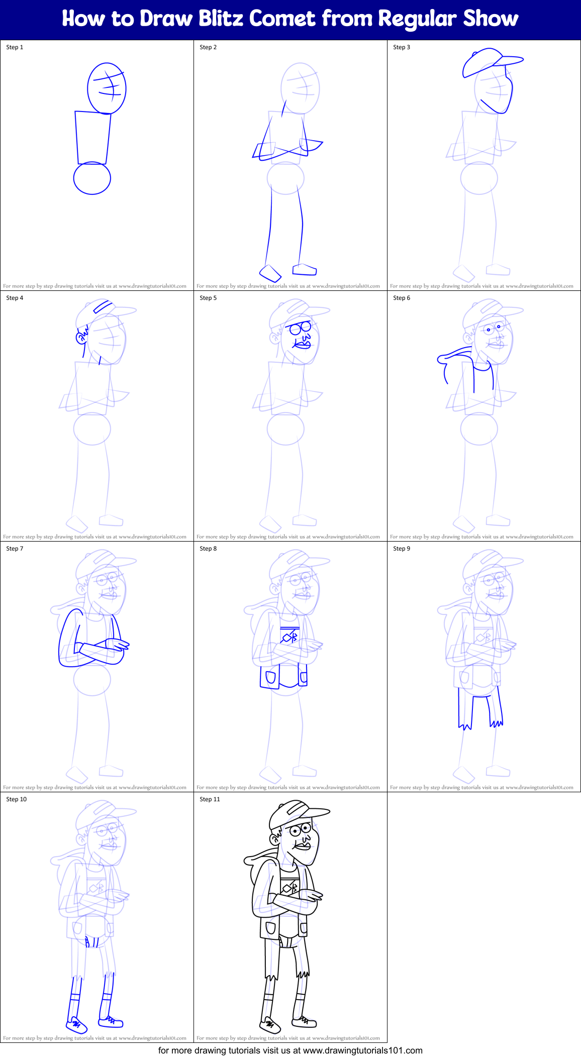 How to Draw Blitz Comet from Regular Show Printable Step by Step