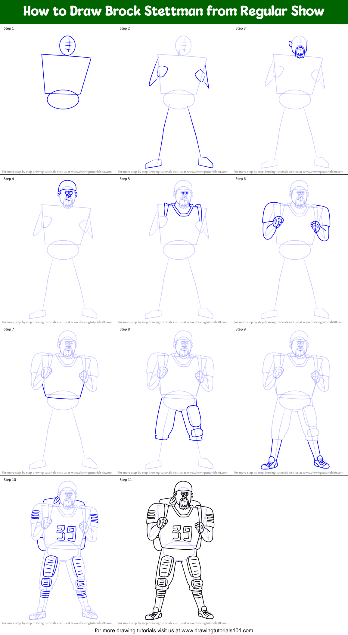 How to Draw Brock Stettman from Regular Show Printable Step by Step