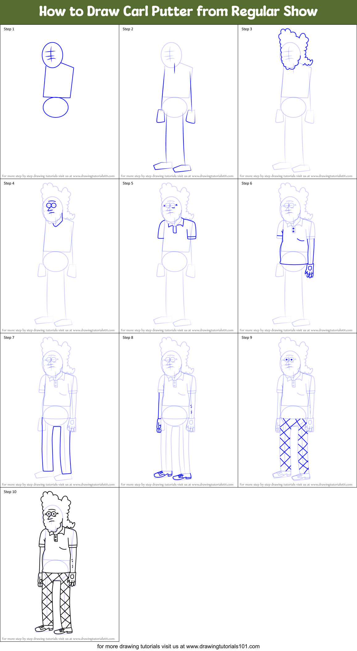 How to Draw Carl Putter from Regular Show Printable Step by Step