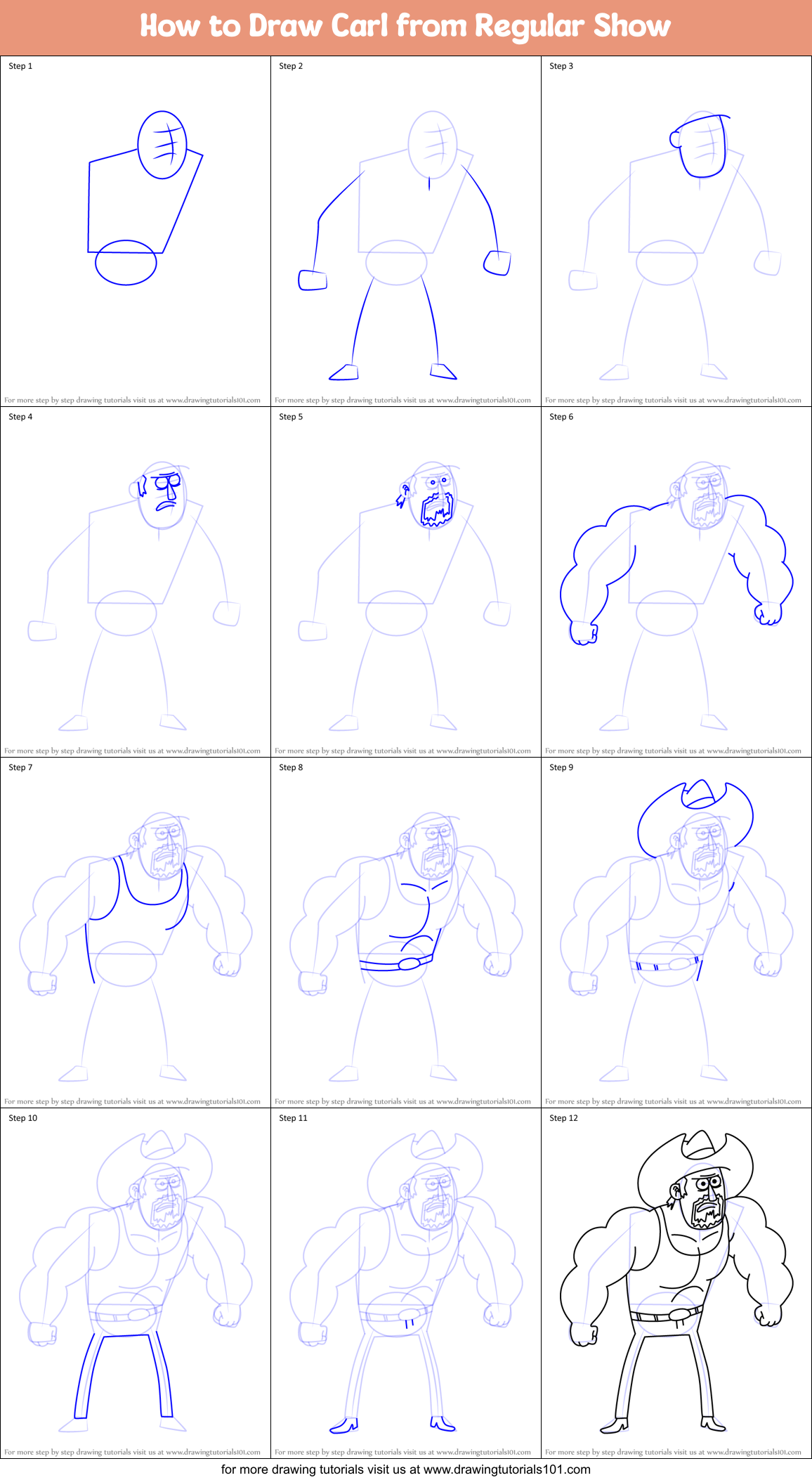 How to Draw Carl from Regular Show Printable Step by Step