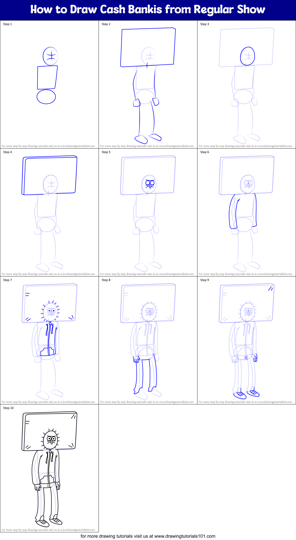 How to Draw Cash Bankis from Regular Show Printable Step by Step