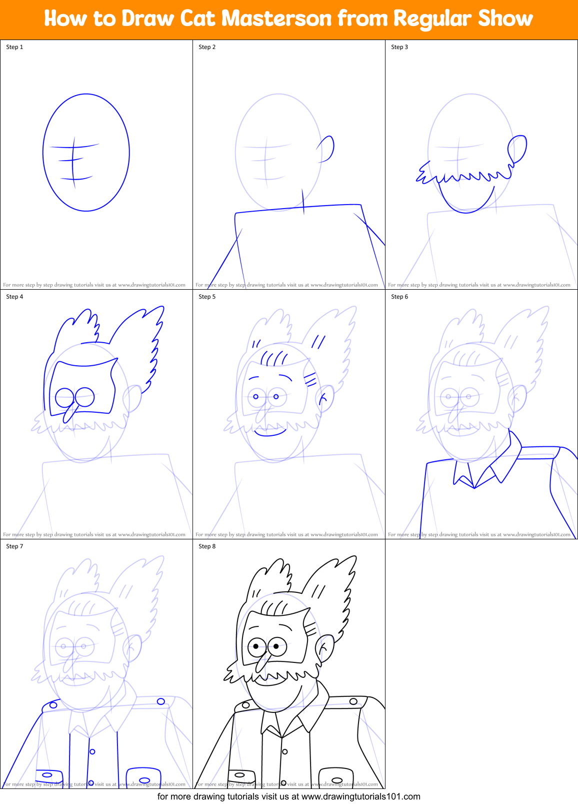 How to Draw Cat Masterson from Regular Show Printable Step by Step