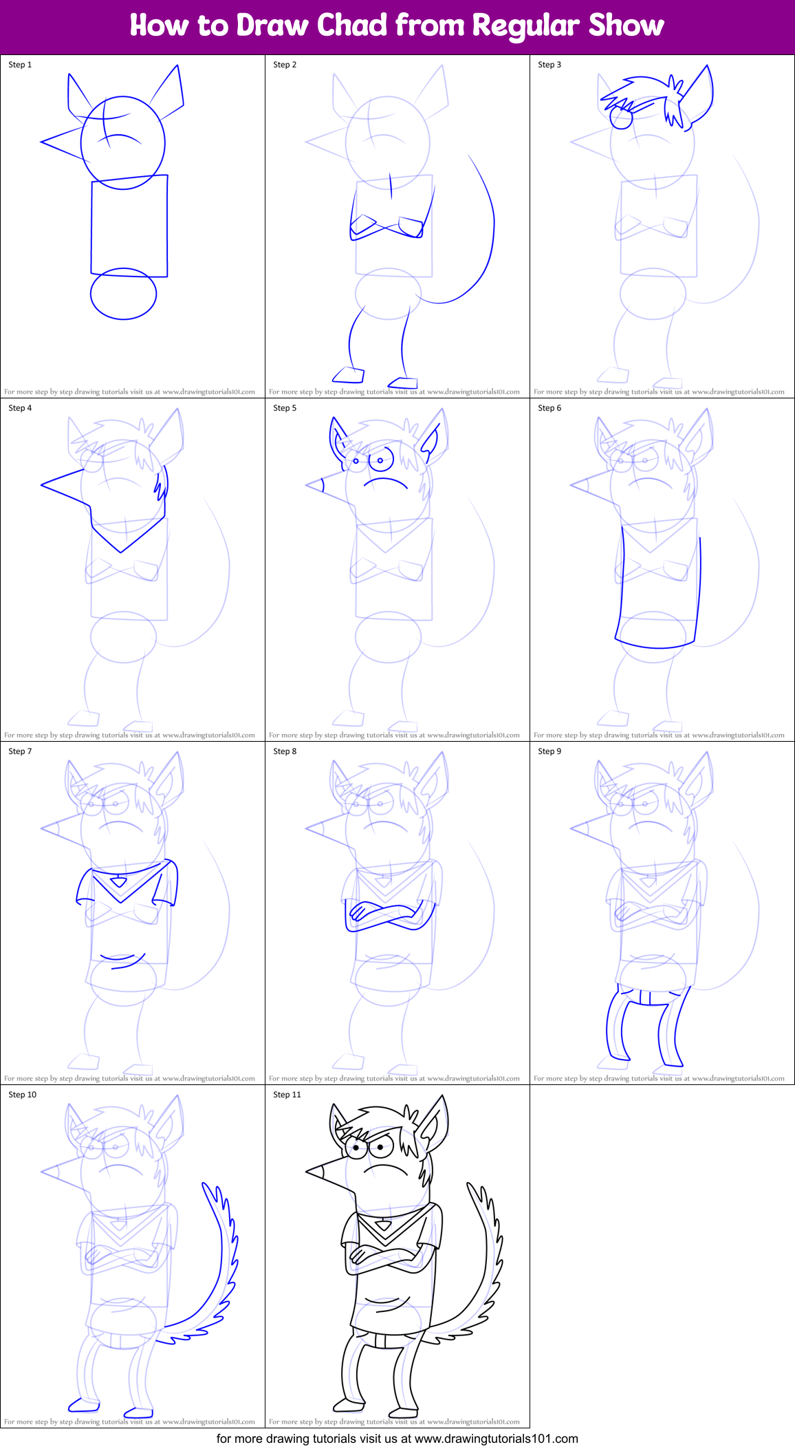How to Draw Chad from Regular Show Printable Step by Step