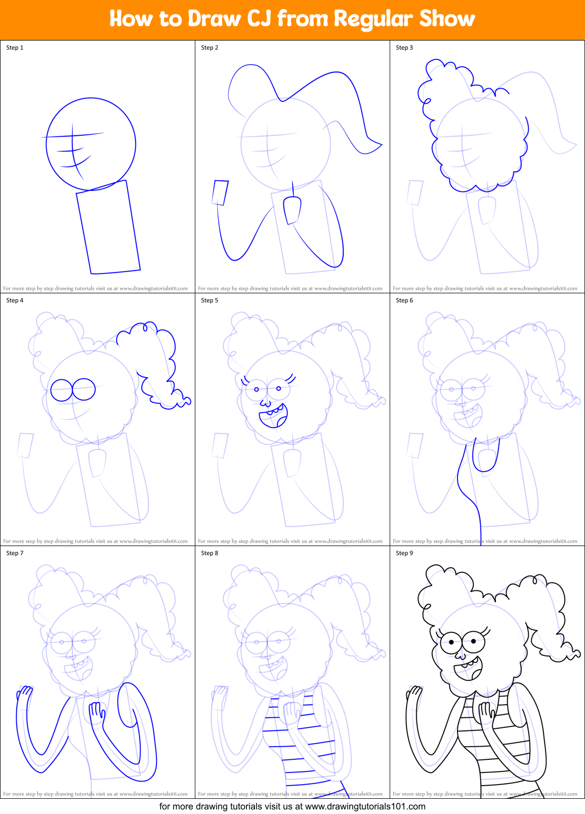How to Draw CJ from Regular Show Printable Step by Step